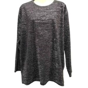 Chaus Sport Heavy Sparkly Tunic with Side Slits Dark Gray & Metallic Silver Sz L